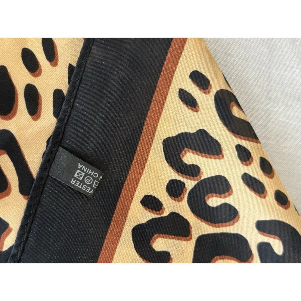 Elegant Leopard Print Design Scarf 26” Square Black & Brown Silky Smooth